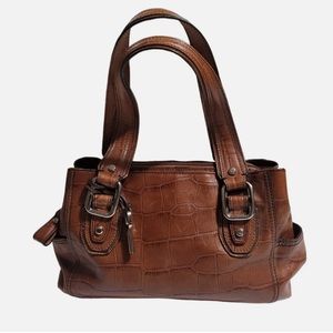Fossil Brown Alligator Print Leather Shoulder Bag
